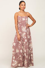 Mauve Floral Tiered Maxi Dress