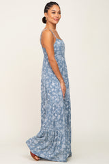 Blue Floral Tiered Maxi Dress