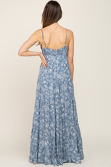 Blue Floral Tiered Maternity Maxi Dress