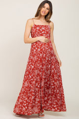 Rust Floral Tiered Maternity Maxi Dress