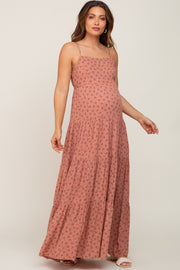 Rust Ditsy Floral Tiered Maternity Maxi Dress