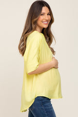 Yellow Solid Short Sleeve Dolman Maternity Top