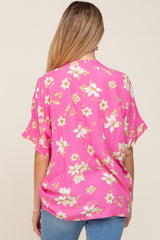 Fuchsia Floral Swiss Dot V-Neck Maternity Top