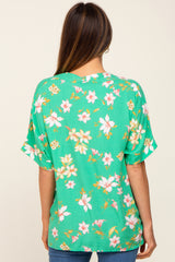 Green Floral Swiss Dot V-Neck Top