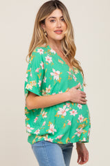 Green Floral Swiss Dot V-Neck Maternity Top