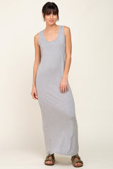 Heather Grey Basic Sleeveless Maternity Maxi Dress