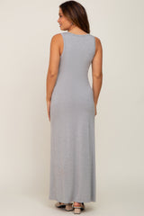 Heather Grey Basic Sleeveless Maternity Maxi Dress