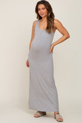 Heather Grey Basic Sleeveless Maternity Maxi Dress