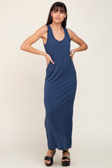 Blue Basic Sleeveless Maxi Dress