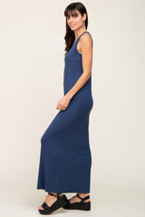 Blue Basic Sleeveless Maxi Dress