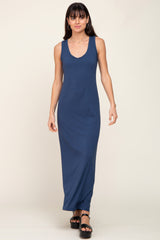 Blue Basic Sleeveless Maxi Dress