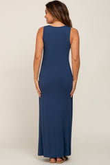 Blue Basic Sleeveless Maternity Maxi Dress