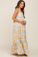 Ivory Floral Sleeveless Ruffle Maternity Maxi Dress