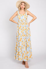 Ivory Floral Sleeveless Ruffle Maternity Maxi Dress