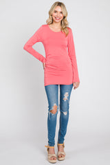 Coral Ruched Side Long Sleeve Top