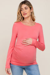 Coral Ruched Side Long Sleeve Maternity Top