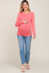 Coral Ruched Side Long Sleeve Maternity Top