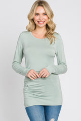 Sage Ruched Side Long Sleeve Maternity Top