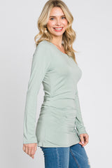 Sage Ruched Side Long Sleeve Top