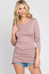 Mauve Ruched Side Long Sleeve Maternity Top