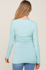 Aqua Blue Ruched Side Long Sleeve Maternity Top