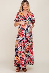 Multi-Color Floral Print Maternity/Nursing Dress