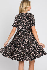 Black Floral Button Front Tiered Dress