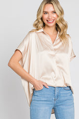 Beige Satin Collared Maternity Top