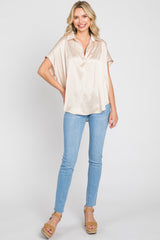 Beige Satin Collared Top