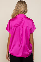 Magenta Satin Collared Maternity Top