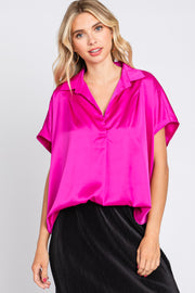 Magenta Satin Collared Top