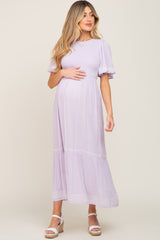 Lavender Embroidered Accent Maternity Maxi Dress