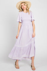 Lavender Embroidered Accent Maternity Maxi Dress