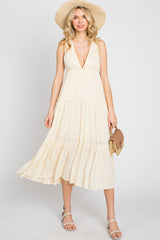 Ivory Swiss Dot Sleeveless Tiered Midi Dress