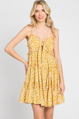 Yellow Floral Cut Out Tiered Ruffle Mini Dress