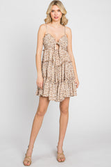 Taupe Floral Cut Out Tiered Ruffle Mini Dress