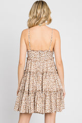 Taupe Floral Cut Out Tiered Ruffle Mini Dress