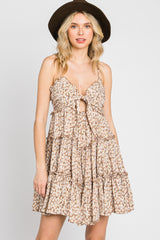 Taupe Floral Cut Out Tiered Ruffle Mini Dress