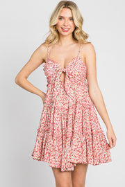 Pink Floral Cut Out Tiered Ruffle Mini Dress