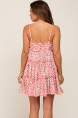 Pink Floral Cut Out Tiered Ruffle Maternity Mini Dress