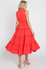 Red Tiered Ruffle Cutout Midi Dress