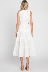 White Tiered Ruffle Cutout Midi Dress