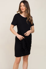 Black Ruched Tie Maternity Dress