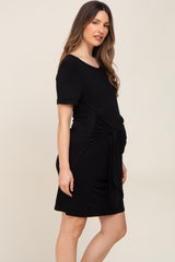 Black Ruched Tie Maternity Dress