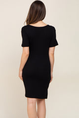 Black Ruched Tie Maternity Dress