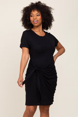 Black Ruched Tie Dress