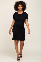 Black Ruched Tie Maternity Dress