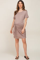 Mocha Ruched Tie Maternity Dress