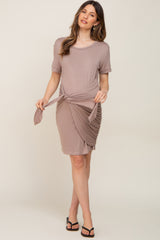 Mocha Ruched Tie Maternity Dress