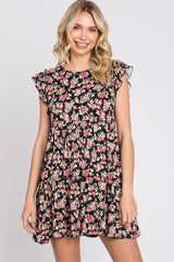 Black Floral Ruffle Accent Maternity Mini Dress